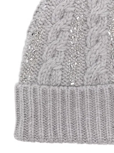Ermanno Scervino Cable-knit Crystal-embellished Beanie In Gray