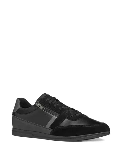 Geox Renan Zip-detail Suede Sneakers In Black