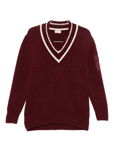 Moncler V-neck Sweater In Burgundy