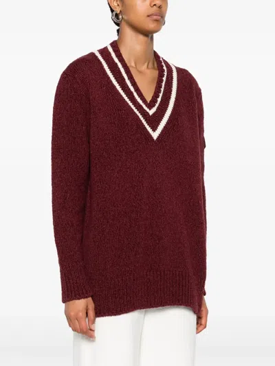 Moncler V-neck Sweater In Burgundy