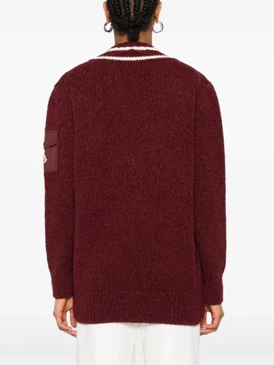Moncler V-neck Sweater In Burgundy
