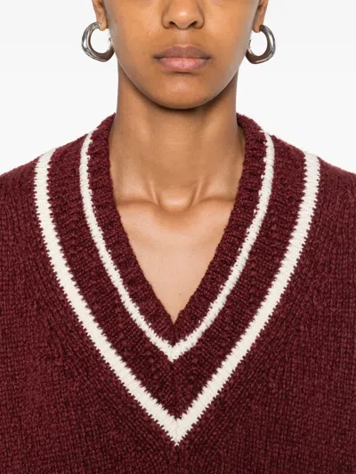 Moncler V-neck Sweater In Burgundy
