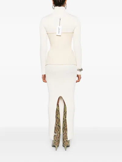 Jean Paul Gaultier Ribbed-knit Corset Dress In Neutral