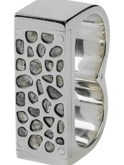 Parts Of Four Plate Double Diamond Ring In Silver