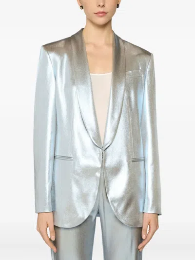 Genny Metallic Single-breasted Blazer In Neutral