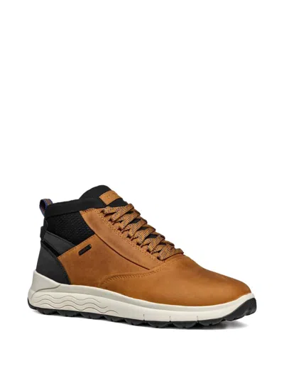 Geox Spherica 4x4 Abx Leather Lace-up Sneakers In Brown