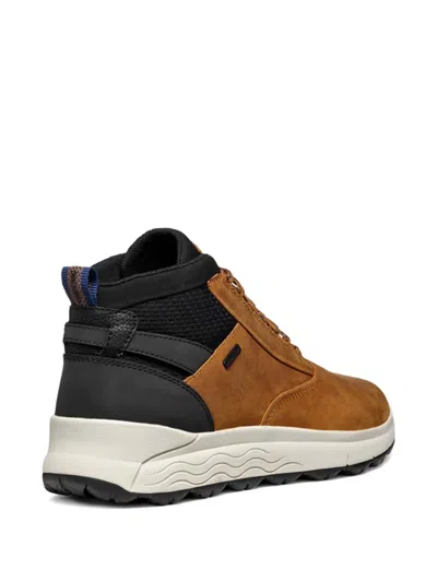 Geox Spherica 4x4 Abx Leather Lace-up Sneakers In Brown