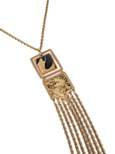 Chloé Metallic Necklace With Claw Clasp Rear Closure And Pendant With Logo Plaque In Brass Woman In Gold