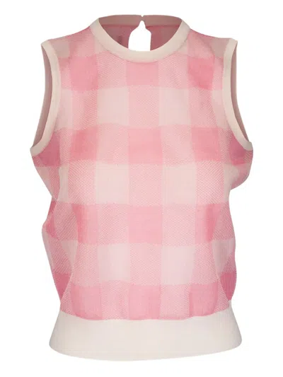 Lela Rose Check Knit Tank Top In Pink