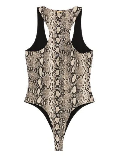 Michael Kors Snakeskin Racerback Bodysuit In Gray