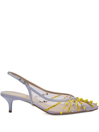 Genny 45mm Beaded Slingback Pumps In Gray
