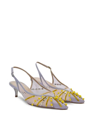 Genny 45mm Beaded Slingback Pumps In Gray