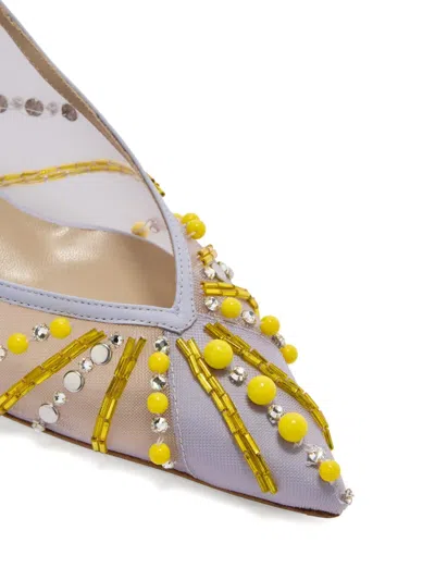 Genny 45mm Beaded Slingback Pumps In Gray