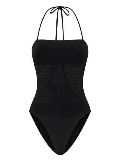 Wolford Halter-neck Mesh Swimsuit In Black