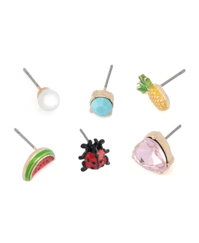 Betsey Johnson Faux Stone Backyard Watermelon Ladybug Stud Earring Set In Multi