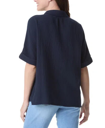Gloria Vanderbilt Women's Cotton Callista Roll-tab Textured Top In Blue