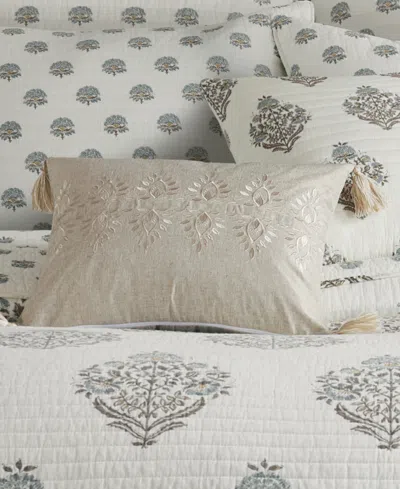 Levtex Kamira Embroidered Tassel Decorative Pillow, 18" X 14" In Neutral