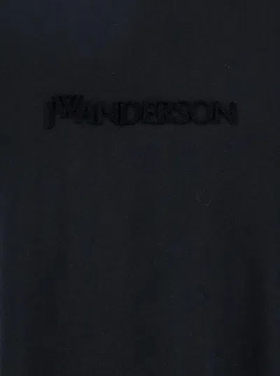 Jw Anderson Black Crewneck T-shirt With Logo Lettering Embroidery On The Front In Cotton Man