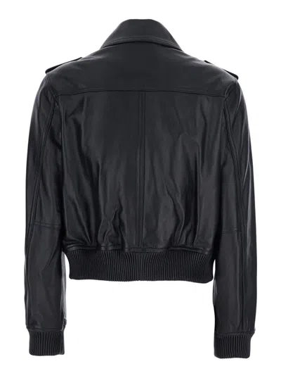 Michael Kors Leather Blouson In Black