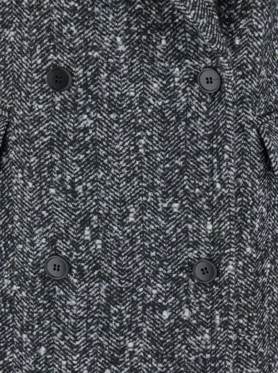 Plain Double Breasted Long Coat Resca In Gray