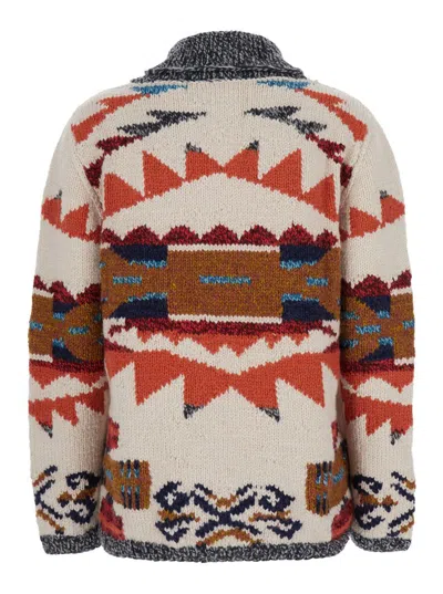 Frantic Multicolor Cardigan With Front Zip Closure And All-over Geometric Motif In Wool Woman