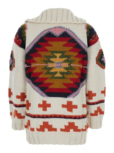 Frantic Multicolor Cardigan With Spread Collar And All-over Geometric Motif In Wool Woman