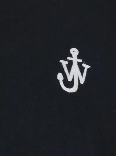 Jw Anderson Black Crewneck T-shirt With Anchor Embroidery On The Front In Cotton Man In Black