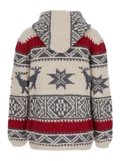 Frantic Multicolor Cardigan With Spread Collar And All-over Geometric Motif In Wool Woman