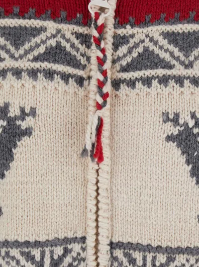 Frantic Multicolor Cardigan With Spread Collar And All-over Geometric Motif In Wool Woman