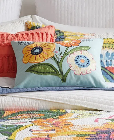 Levtex Grandiflora Garden Applique Embroidered Decorative Pillow, 14" X 18"