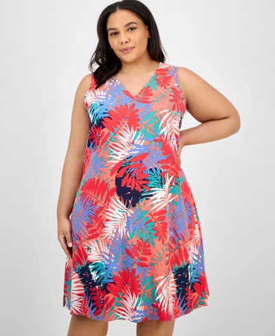 Jones New York Plus Size Printed Linen-blend Dress In Red