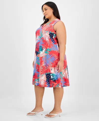 Jones New York Plus Size Printed Linen-blend Dress In Red