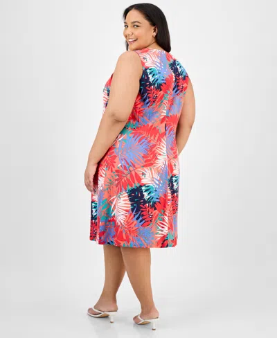 Jones New York Plus Size Printed Linen-blend Dress In Red