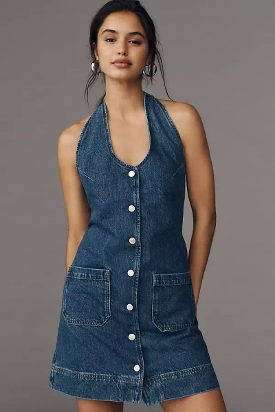 Reformation Brittany Halter Denim Mini Dress In Blue