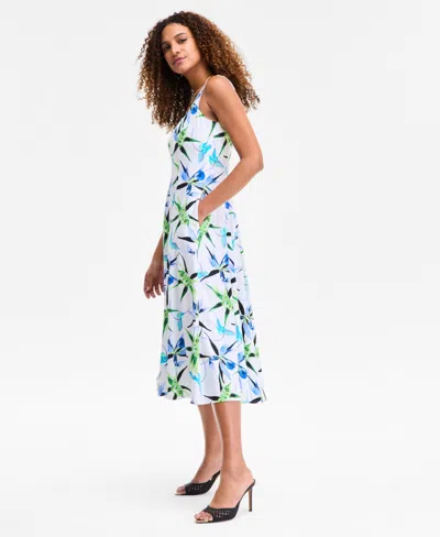 Inc International Concepts Women's Printed Square-neck Midi Dress, Exclusively At Macy's In Blue