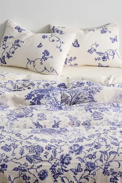 Urban Outfitters Bunny Toile Patterned Cotton Gauze Duvet Cover In Blue At