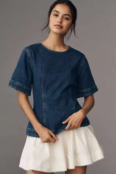 Aligne Cheer Short-sleeve Structured Denim Top In Blue