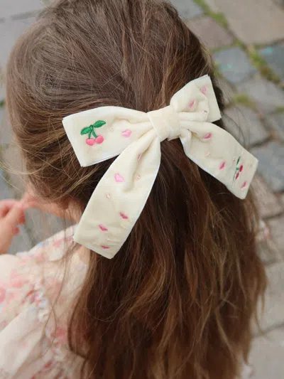Konges Slojd Girls Velvet Bow Pearly Hair Clip In Neutral