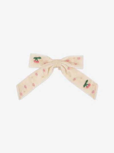 Konges Slojd Girls Velvet Bow Pearly Hair Clip In Neutral
