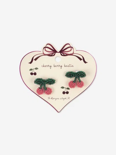 Konges Slojd Set Of 2 Beaded Cherry Hair Clips In Red