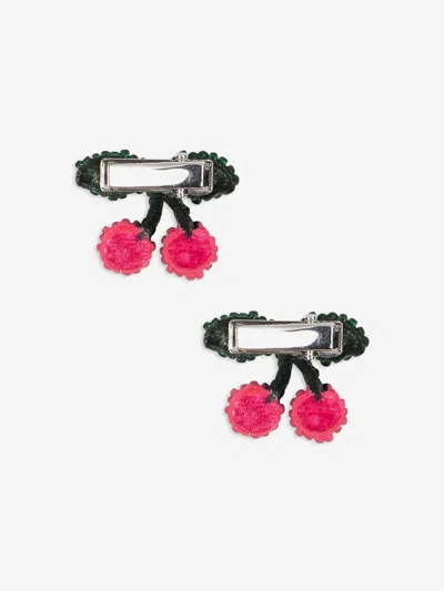 Konges Slojd Set Of 2 Beaded Cherry Hair Clips In Red