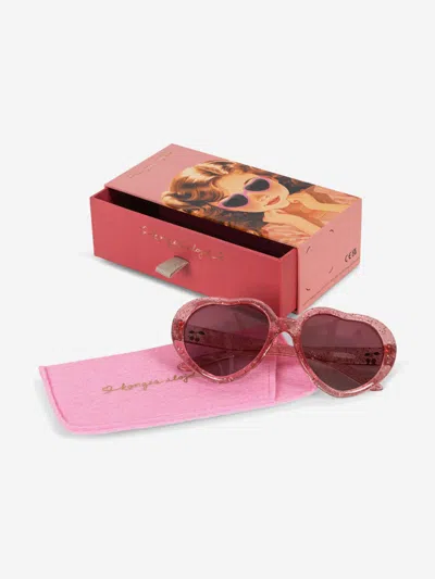 Konges Slojd Girls Glitter Heart Sunglasses In Pink