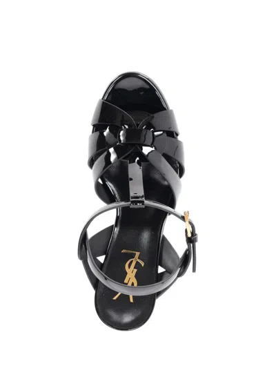 Saint Laurent Leather Women Shoes Sandles Mid Heel Leather Sole In Black