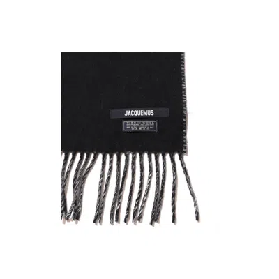 Jacquemus Fringe Logo Scarf In Black