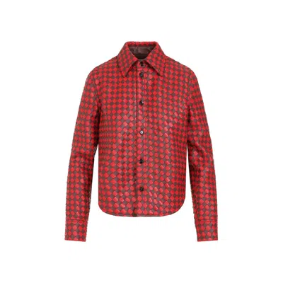 Bottega Veneta Two-tone Intrecciato Leather Shirt In Red