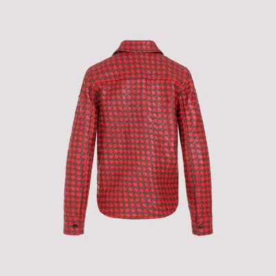Bottega Veneta Two-tone Intrecciato Leather Shirt In Red