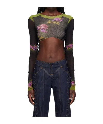 Jean Paul Gaultier Floral-print Cropped Top In Black
