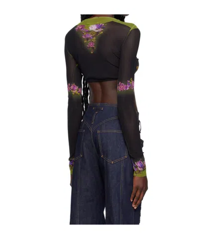 Jean Paul Gaultier Floral-print Cropped Top In Black