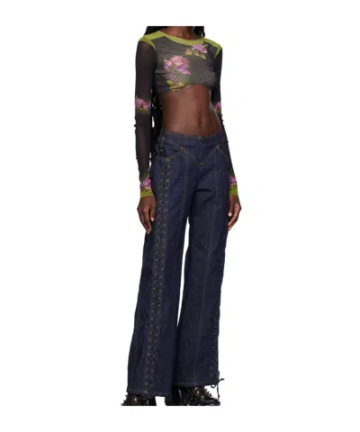 Jean Paul Gaultier Floral-print Cropped Top In Black