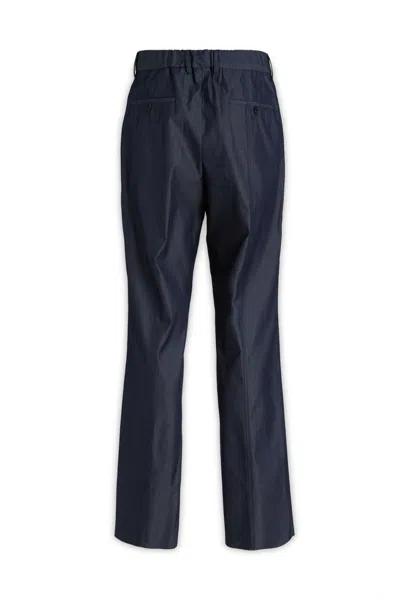 Ferragamo Cotton Denim Pants With Belt Loops And Elastic Insert In Blue